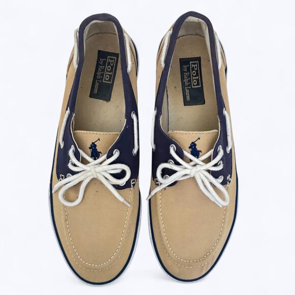Ralph Lauren Polo Franz Boat Shoes Mens 11D Khaki Navy Driving Beach Resort Prep - Picture 7 of 9